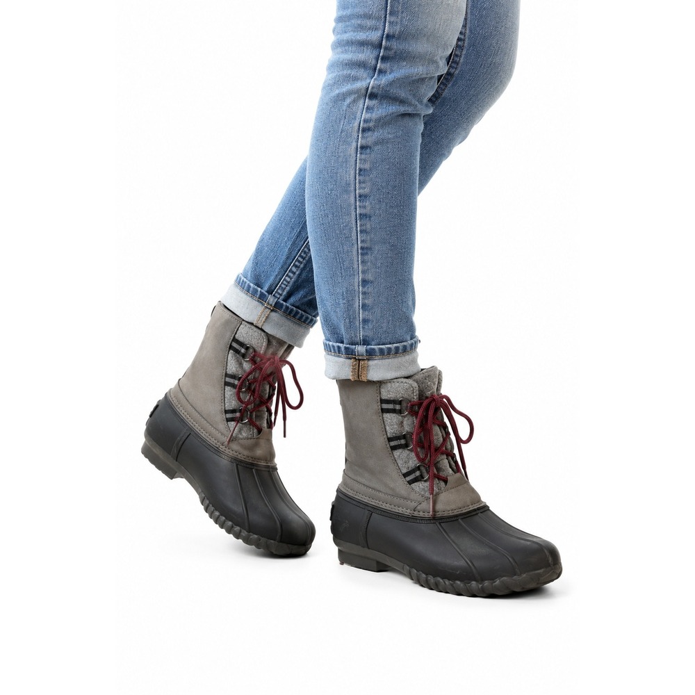 Sporto Nina Waterproof Duck Boots Gray Black Fleece Lined Women's 8